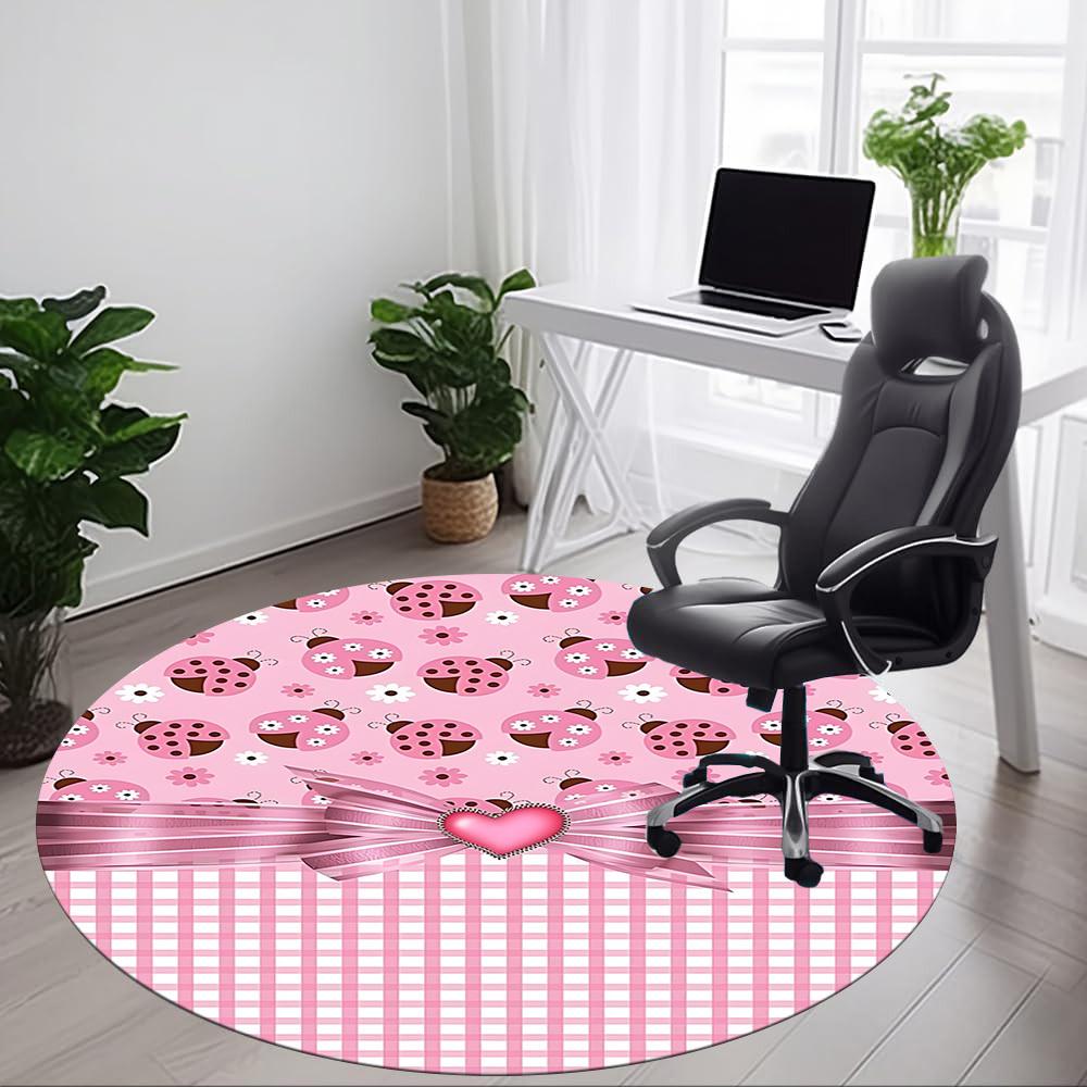 1pc Ladybug Pink Plaid Chair Carpet for Office, Non slip, Soft and Durable Office Rug for Interior Decoration