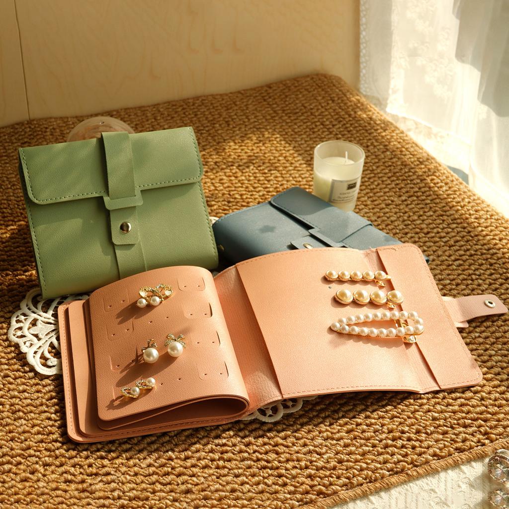 1PC PU Leather Ear Stud Storage Bag Multi-layer Jewelry Finishing Storage Organizer Book Type Storage Bag For Earrings Rings