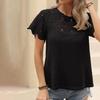 Comfortable Breathable Solid Color Short Sleeve Tops Women Casual Basic Round Neck Lace Stitching Fashion Tee