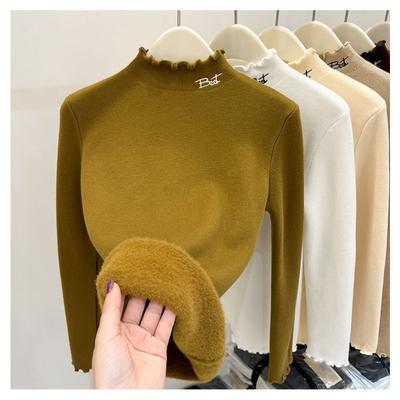 One-piece Velvet Sweater for Women Thickened Velvet Warm Winter Versatile Half Turtleneck Inner Layering Shirt