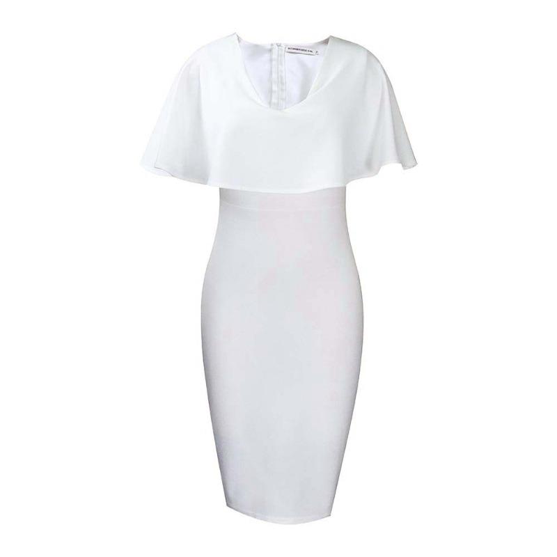 

92 осенняя новинка, короткий рукав, однотонное, с вырезом в форме сердечка, элегантное, модное, облегающее бедра платье S белый