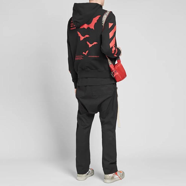 OFF-WHITE Diagonal Sleeve Bats Slim Fit Hoodie Black Red Unisex Streetwear OMBB034E19D250071020