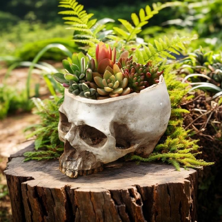 Modern Miniature Skull Resin Planter Unique Skull Shape Halloween Flower Pot for Air Plant And Small Greeneries Display
