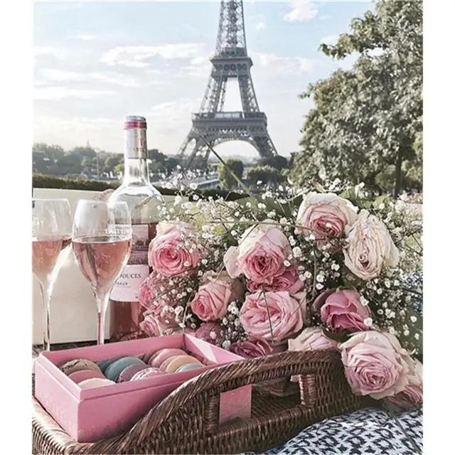 Paris Romantic Pink Flower Canvas Painting Art Wall Girl Lovely Nordic Pink Poster Prints for Living Room Home Decor Picture
