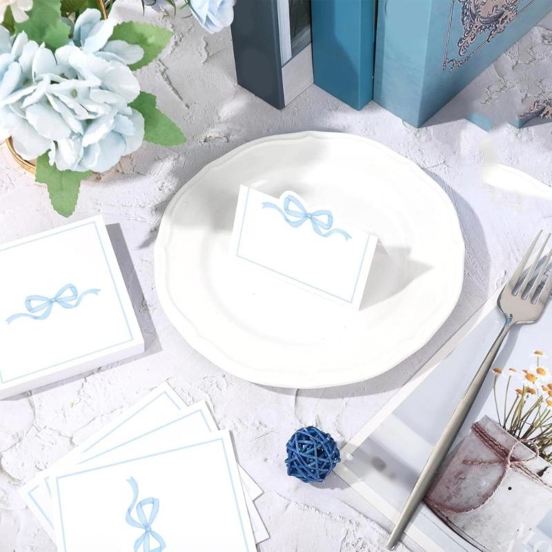 Lot de 100 Cartes de Table Nœud Rose Cartes de Placement Étiquettes vierges d'attribution de place pour Mariages et Réunions Sociales