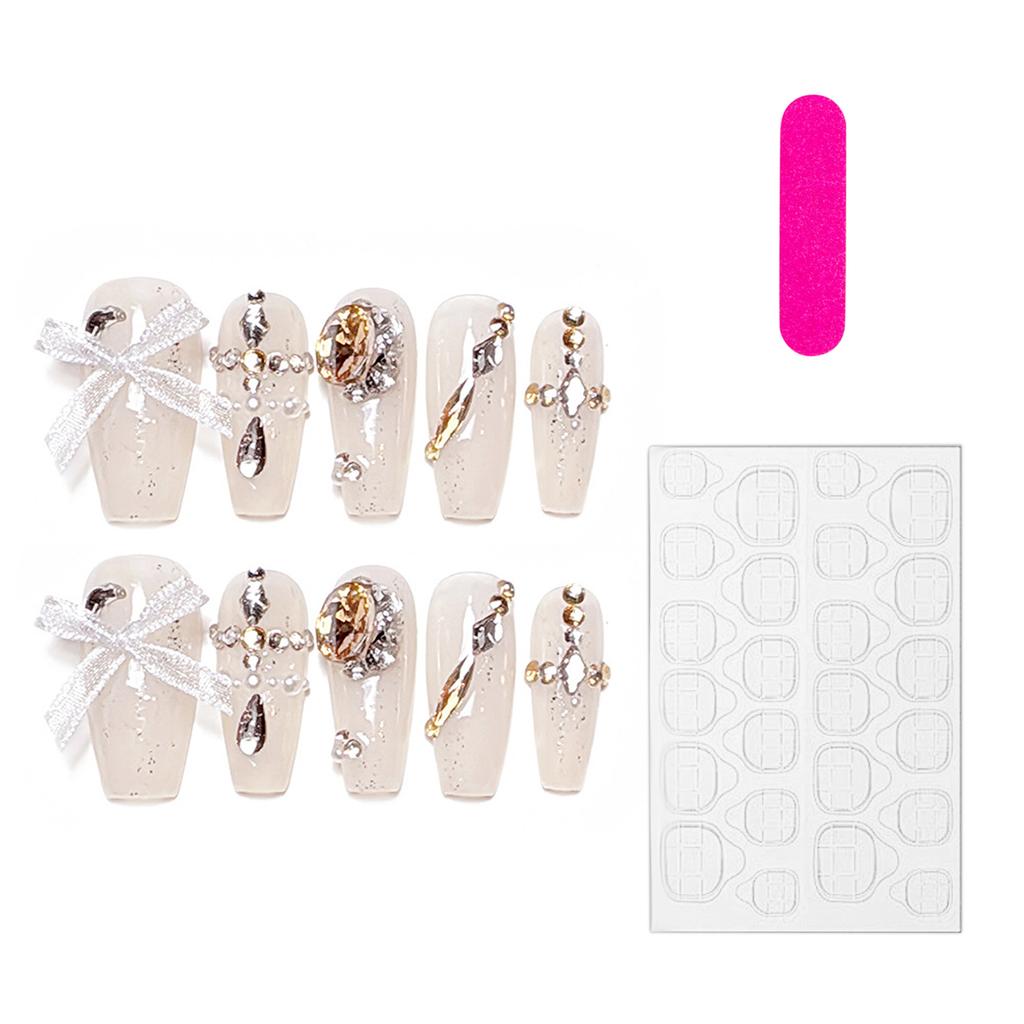 Gentle Clear White Fake Nails with Pearls Chip-Proof Smudge-Proof Fake Nails for Women and Girl Nail Salon