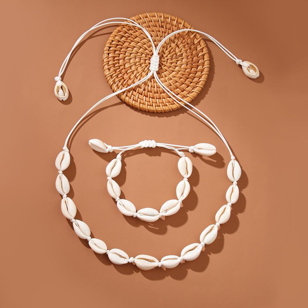Set Collana, Bracciale, Cavigliera, Conchiglia d'Acqua Dolce & Choker Fatti a Mano Europei e Americani