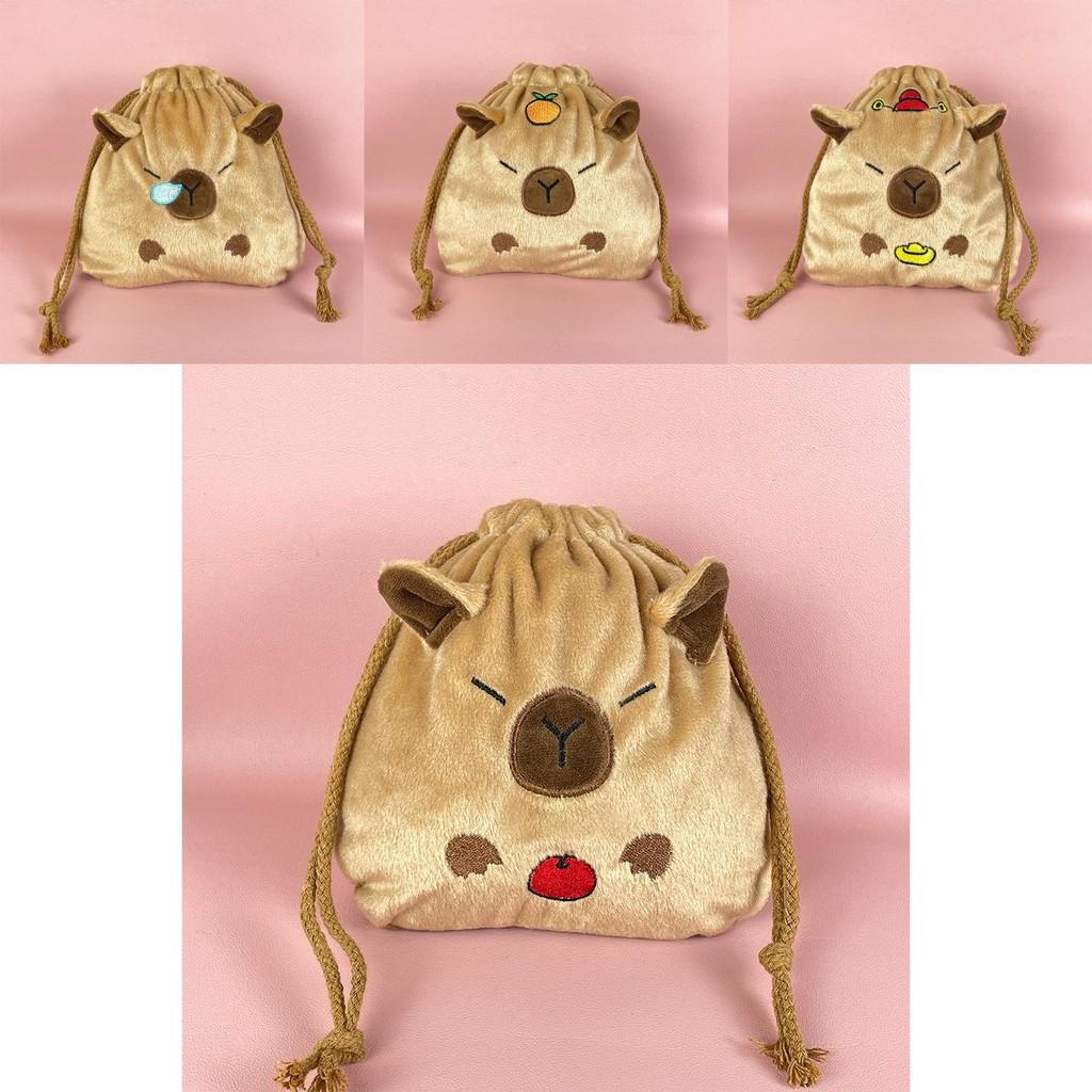 Large Capacity Capybara Plush Drawstring Pouch For Chic And Fun Storage