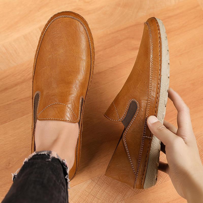 

Высококачественные кожаные повседневные туфли большого размера из натуральной кожи, мужская обувь Doudou 38 светло-коричневого