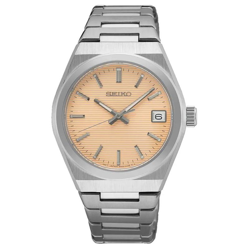 

SEIKO 100 meters waterproof Quartz metal strap 34mm women s watch orange dial SUR577P1 синій