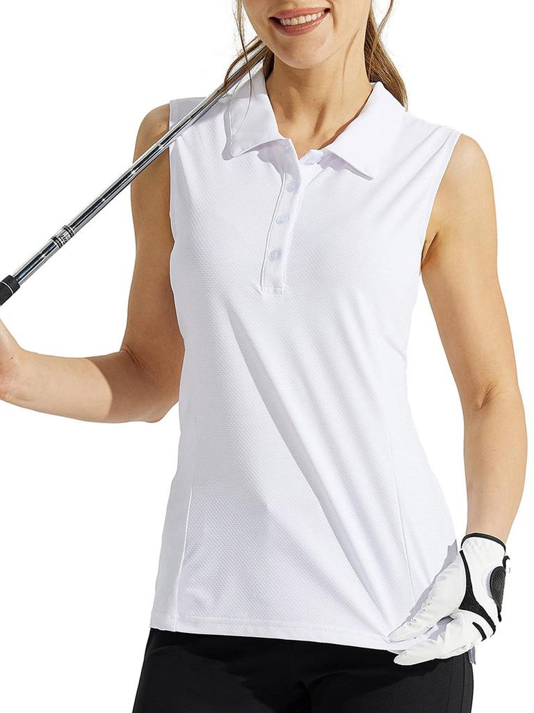Women's Quick-Drying Golf Shirt Sleeveless - XS-XXL Turn-Down Collar Button Tank Top for Tennis Workout Athletic