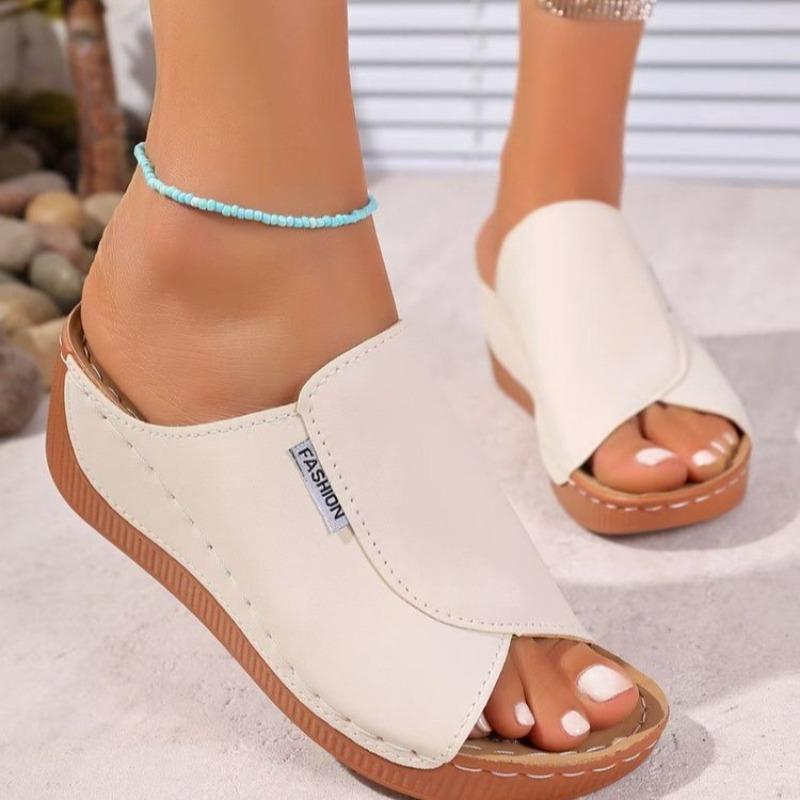 Fashion Summer New Style Slope Heel Sandals for Women Fashion Round Head Open Toe Car Seam Soft Sole Anti-slip Wear-resistant Slippers