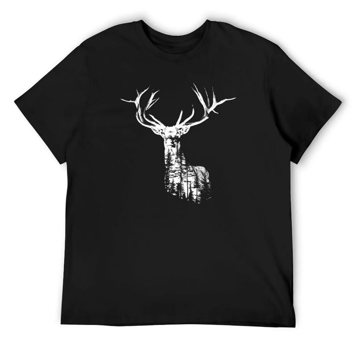 Deer in Nature White T-Shirt Funny t-shirts boys whites vintage t shirts oversizeds Men s cotton t-shirt S