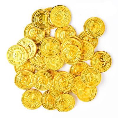 50 piezas Moneda de Oro Pirata de Plástico Monedas del Tesoro Halloween Decoración Fiesta de Cumpleaños para Niños Monedas Falsas Juego de Búsqueda del Tesoro Juguetes Accesorios
