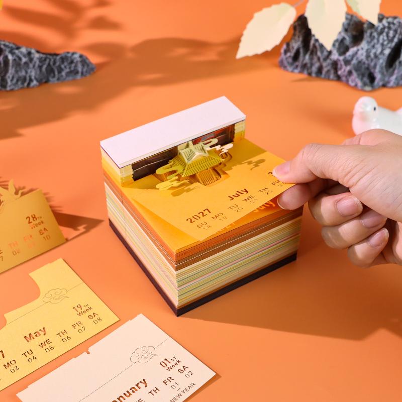 Stylish 2027 Desk Calendar With LED Lights 3D Pages For Home Decoration