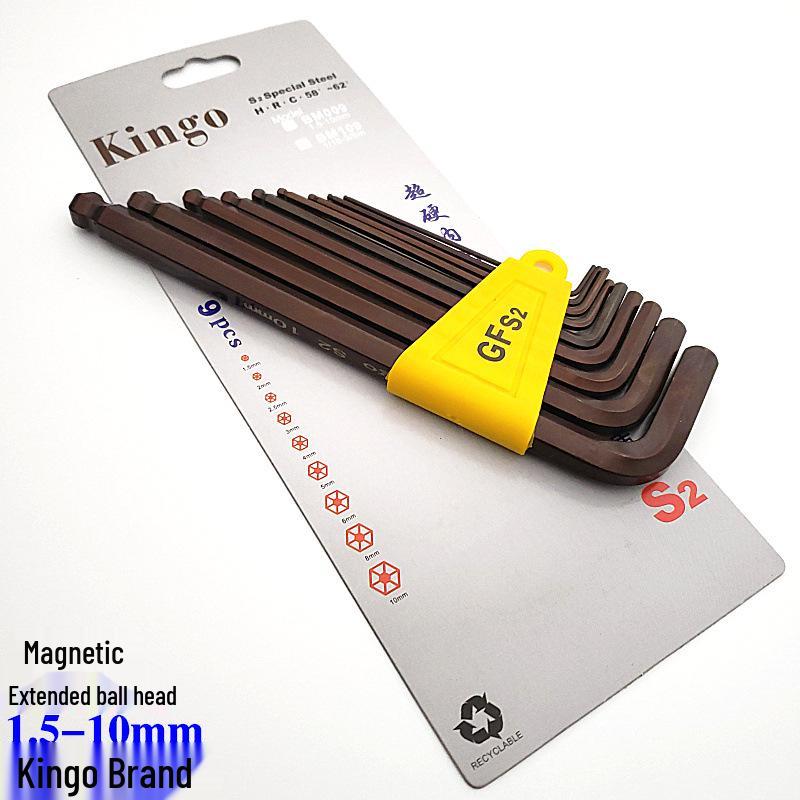 Kingo Extra Long Hardened S2 Ball End Allen Wrench Set
