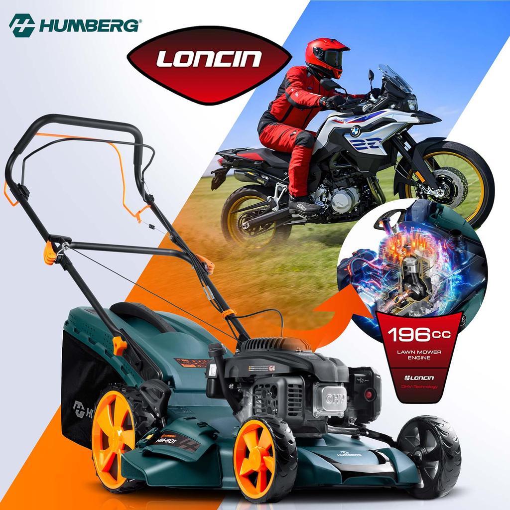 Petrol Lawn Mower with Drive 51 70 Loncin 196cc + Humberg Hm-601 Oil