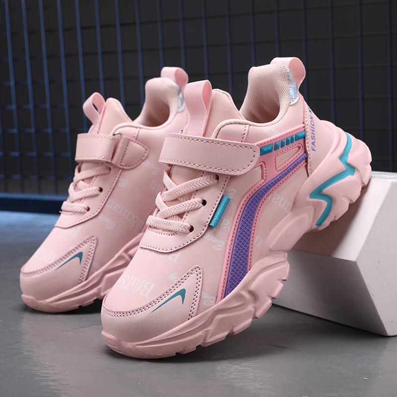 Kids Casual Pink Girls Leather Shoes Fashion for 7-15y Lightweight Running Young Student's Children Sports Girl's Shoe