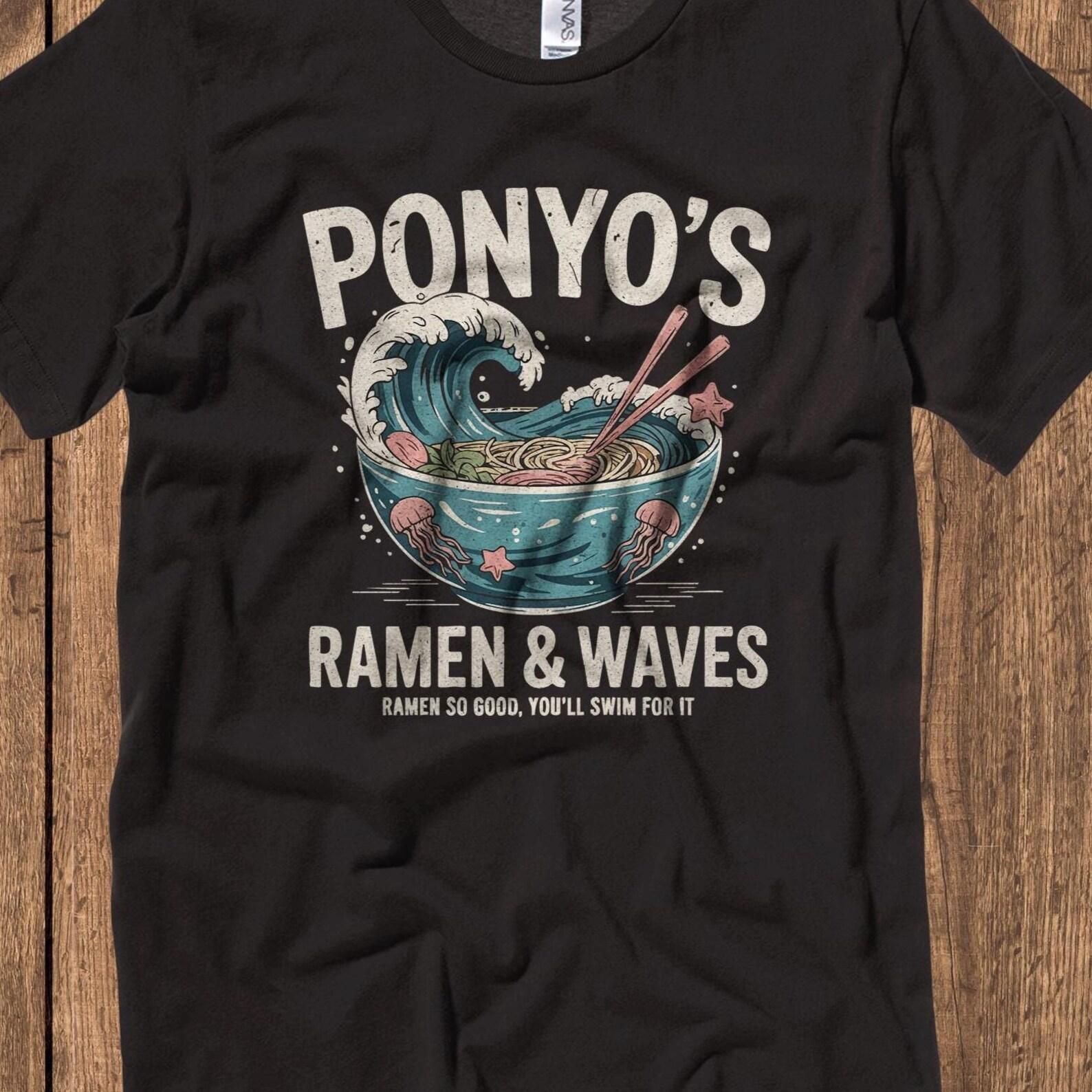 Ponyo Ramen Waves Shirt: Anime Ghibli Foodie Tee L