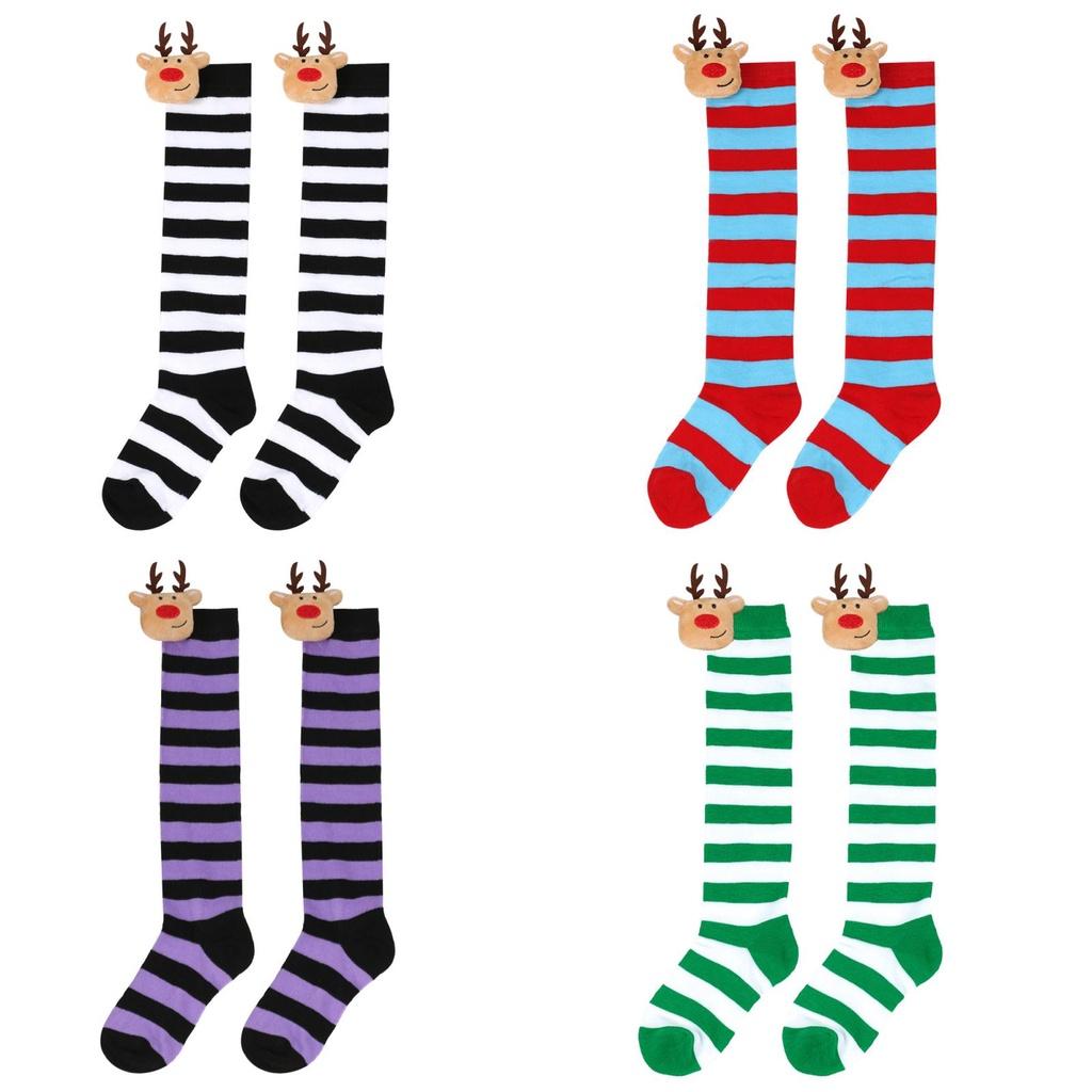 New Arrival Kids Christmas Socks With Cute Cartoon Deer Plush Toy Polyester Fabric Friction Resistant