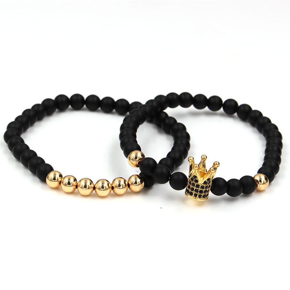 European and American Exaggerated 1mm Black Matte Copper Bead Bracelet, Micro-inlaid Zircon Crown Bracelet, Set.