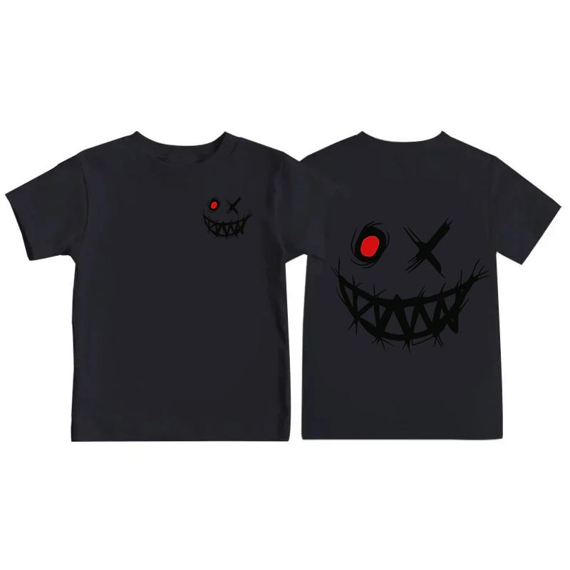 T-shirt Imprimé à Motifs Thème Sombre pour Enfants Été Coton Pur Manches Courtes Hauts Décontractés Cadeaux Garçons et Filles