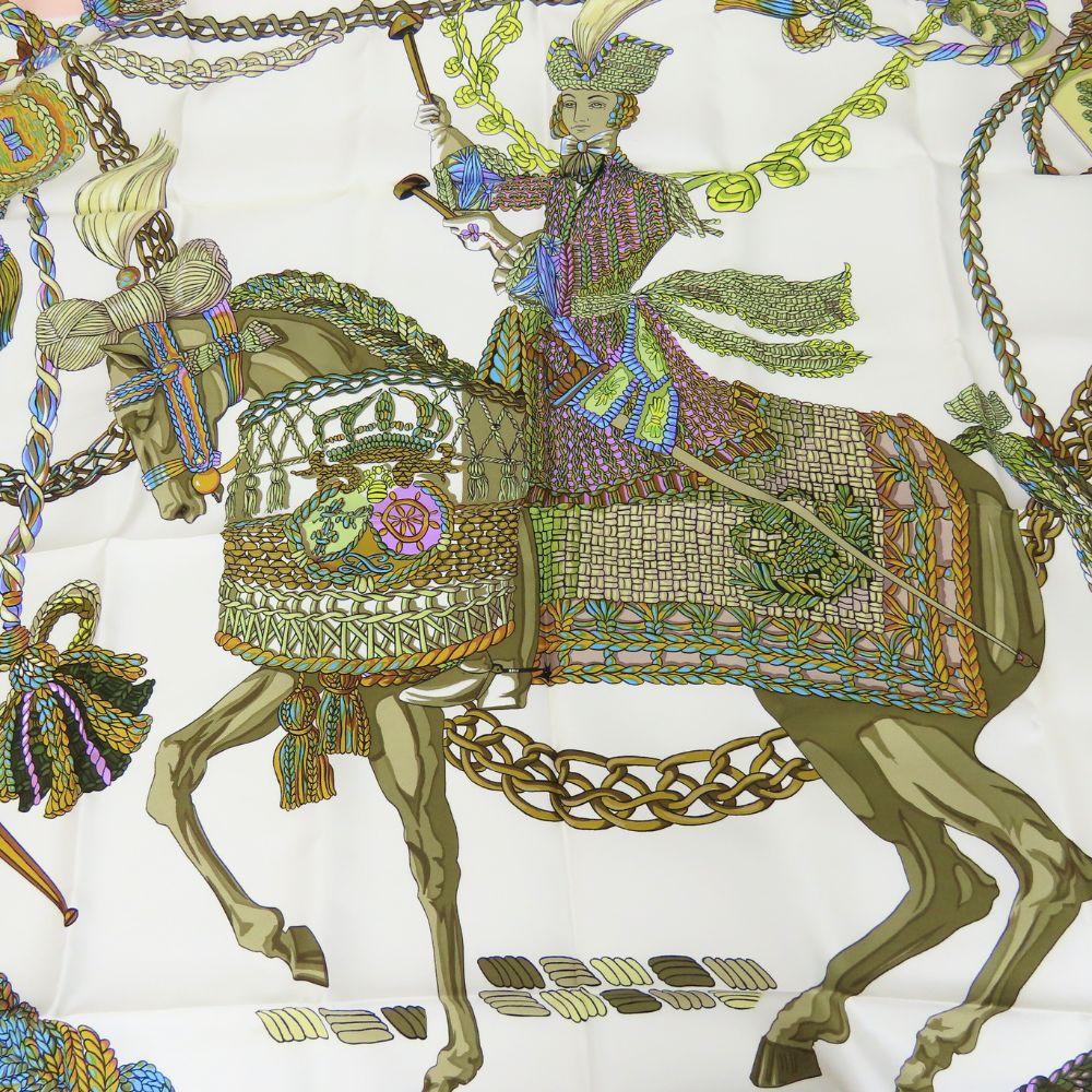 Used HERMES scarf Calle 90 Timpanist Le Timbalier silk pink multicolor Accessory