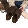 Grey Woolen Retro Inner Height Increase 4cm Boken Shoes Women's Thick-soled Small Potatoes Plush Warm Bag Head Fluffy Slippers