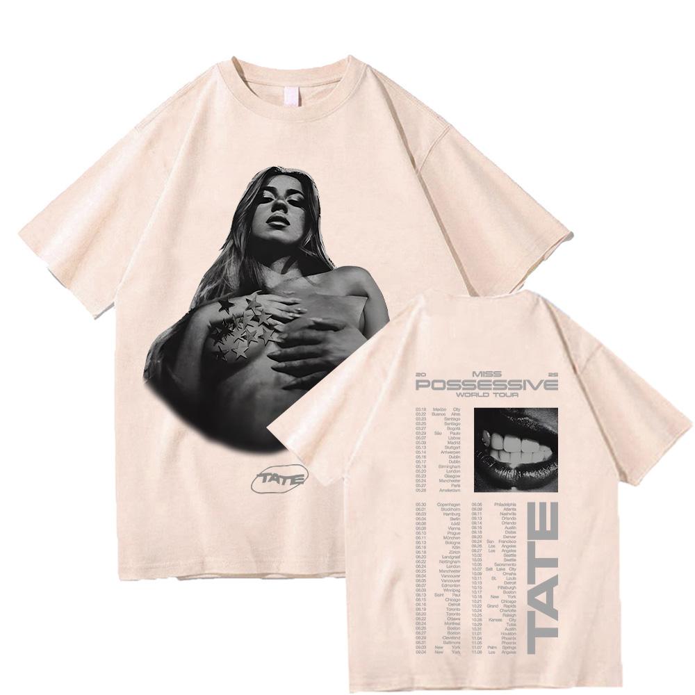Tate McRae Pose Tour Tee Vintage Graphic T Shirts Miss Possessive 2025 Album Men Women Cotton T-shirt Harajuku Aesthetic Clothes