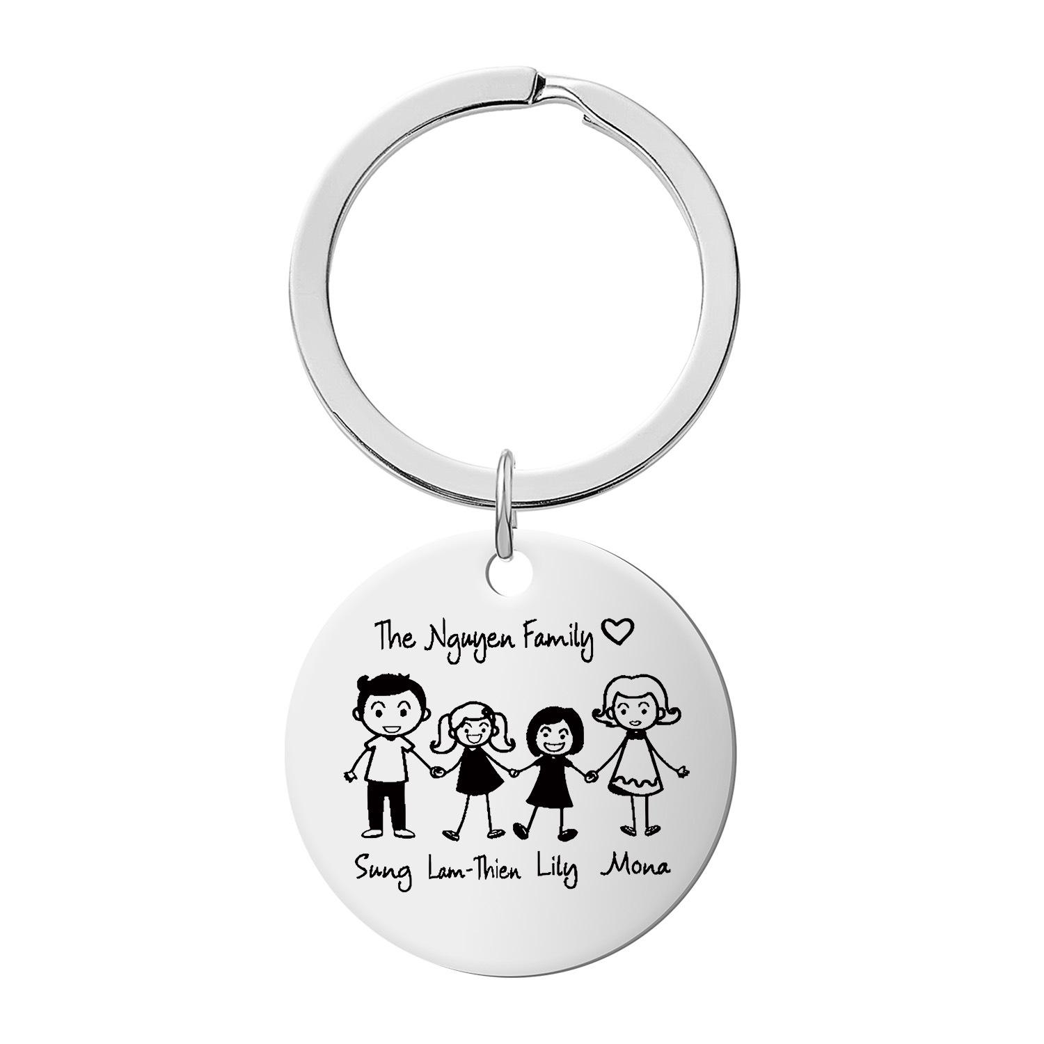 Stainless Steel Engraved Keychain Pendant Gift for Family Members