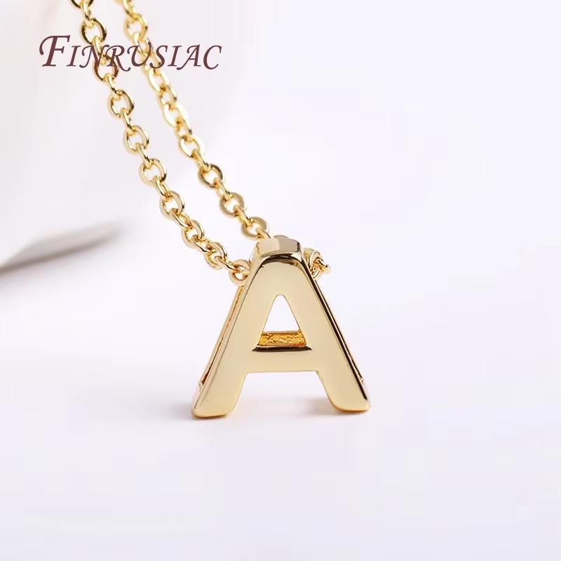 Gold Plated Brass Metal Initial 26 Letters Pendants Pendants Necklace For Women Jewelry Accessories Thin Chain Necklaces Female