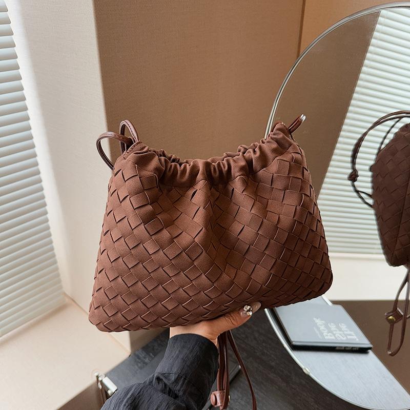 Τσάντα ώμου με κορδόνι περίσφιξης, πλεκτή, για γυναίκες, καλοκαιρινή, απλή τσάντα, απλή τσάντα messenger για μετακινήσεις