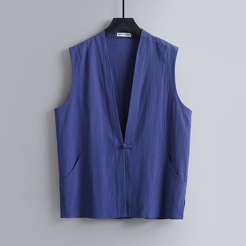 Men's Sleeveless Summer Linen Vest - Chinese Style Retro Tang Suit Waistcoat with Frog Button
