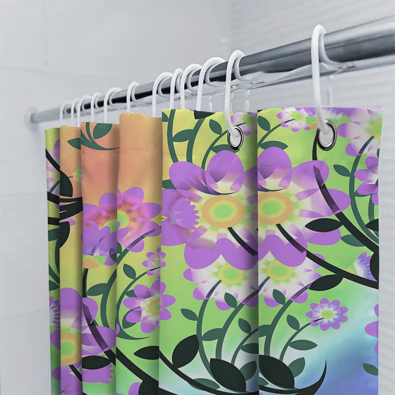 Bright Bath Shower Curtain Waterproof Printed Fabric Floral Decorative Pattern 180X240Cm For Bathroom Decorations Lavender Purpl