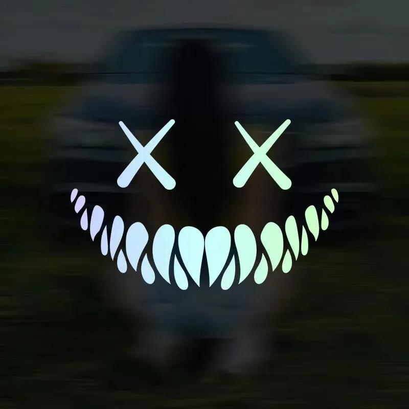 Demon Smiling Face Car Stickers for Rear Windshield Motorcycle Decoration Car Stickers Waterproof Colorful Reflective Sticker