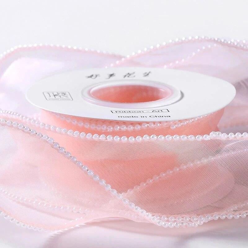 MIT 4cm Width Simulation Pearl Yarn Ribbon Flower Bouquet Gift Packaging DIY Handmade Bowknot Ribbon Birthday Wedding Decoration