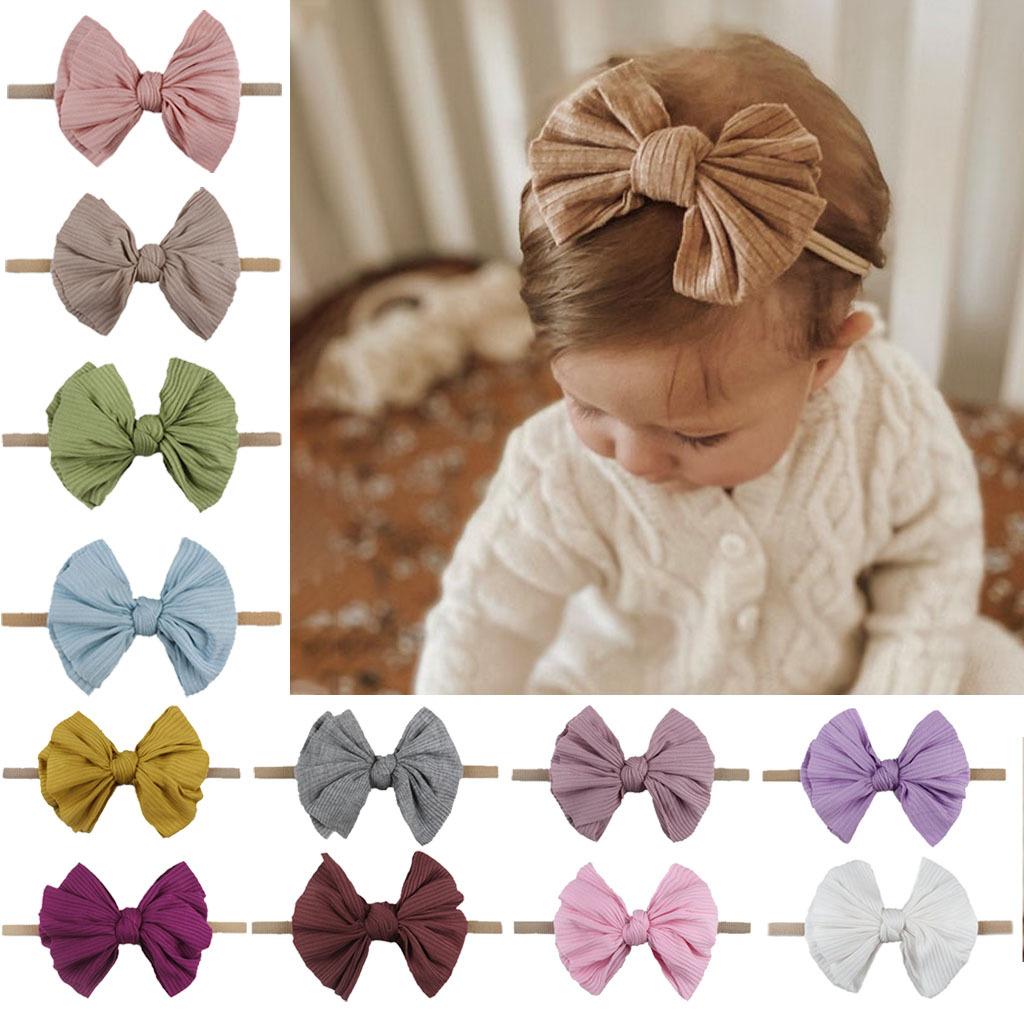 

Дети упругие цветочные оголовье Девушки Baby Kawaii Bowknot Твердый цвет для младенческого малыша волосы тюрбан головные уборы Установить