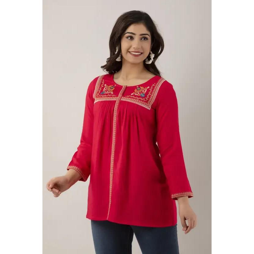 Indian Embroidered Rayon Straight Kurta Top Women Party Wear Top Tunic Kurti VF-20213
