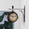 Vintage Wall Clock with Iron Rack Europe Double-sided Battery Operated Living Room Bedroom Indoor Digital Analog Clock Home Decoration Gift