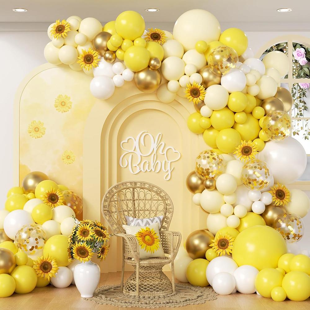 Gelbe Ballonggirlande Pastellgelb Weiß Gold Konfetti Ballons Bogen-Set Babyparty Geburtstagsparty Hochzeitsdekoration Globos