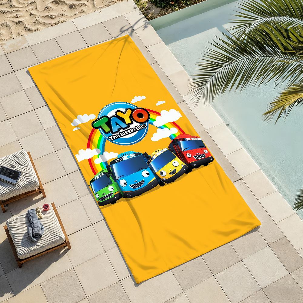 Cartoon T-Tayo The L-little B-Bus Towel Drying Bath Towel Applicable To Light Swimming Camping Yoga Beach Out