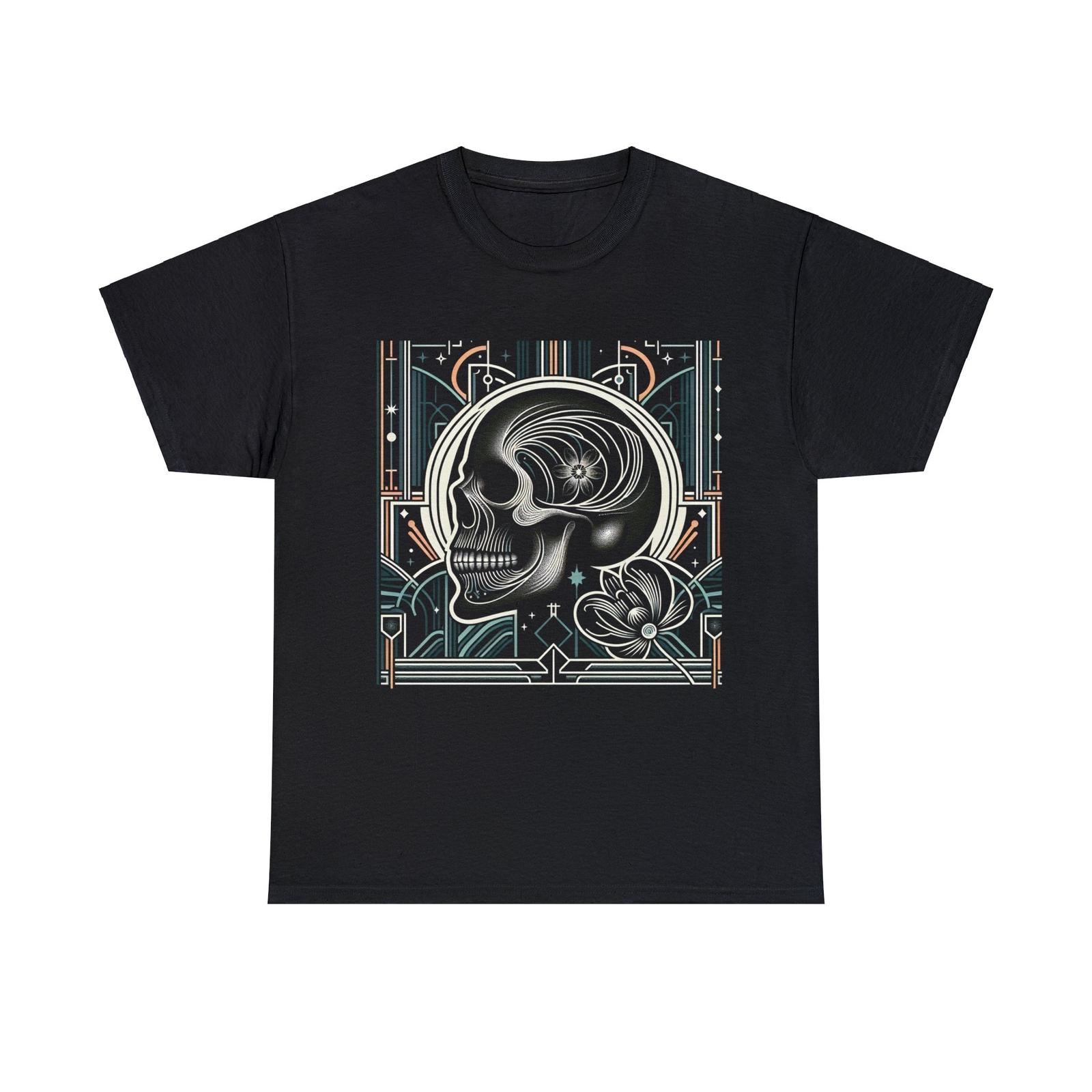 Unisex Adult T Shirt Art Deco Vintage Skull with Geometric Florals Scary Vibes S разноцветный