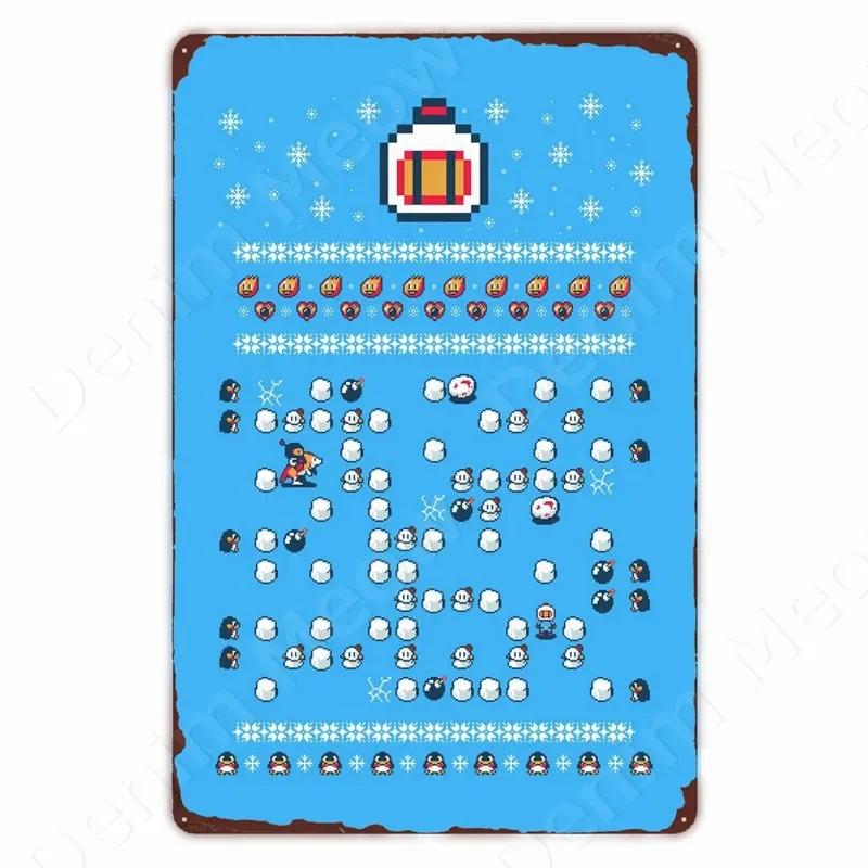 Classic Pixel Games Vintage Retro Metal Tin Sign Old Games Art Poster Space Pixel Game Plaque for Home Room Club Bar Wall Decor