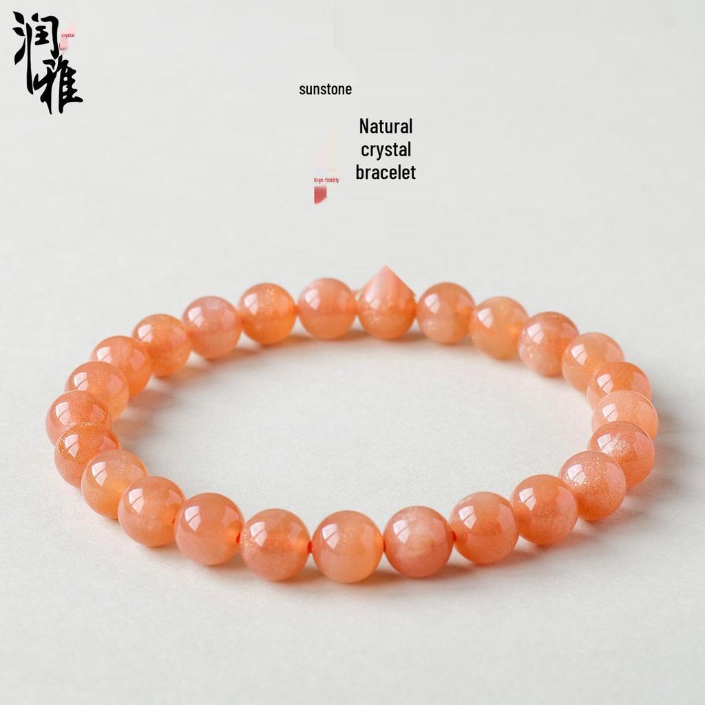 Runya Crystal 7A Grade Sunstone & Orange Moonstone Round Bead Bracelet - Natural Loose Spacer Beads