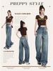 Women's Autumn Retro High-Waisted Washed Wide-Leg Jeans