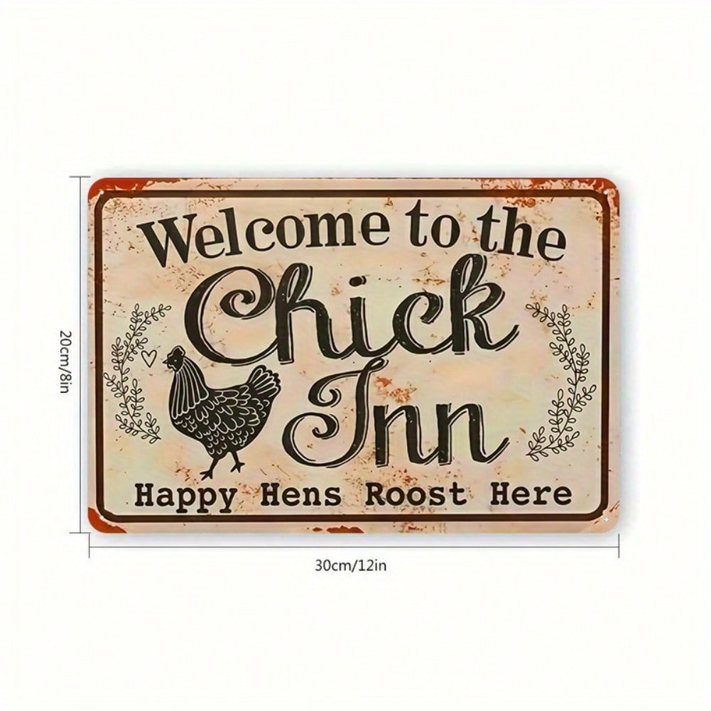 Vintage Farmhouse Metal Tin Sign Chicken Welcome Wall Decor Rooster Silhouette Rustic Country Kitchen Art Distressed Handcrafted Barn Decor 20x30 разноцветный