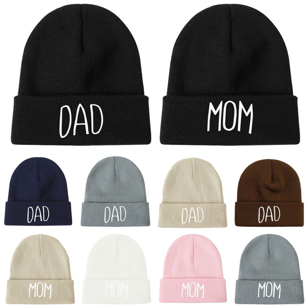 Family Matching MOM DAD Knit Beanie Elastic Turn-Up Brim Matching Hat Warm Couple Hat Cold Weather