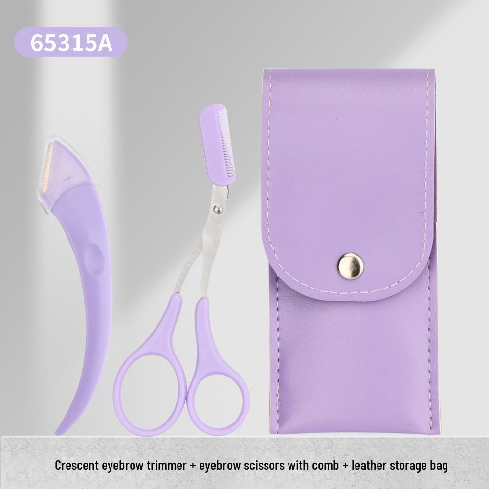 Meidao Stainless Steel Crescent Eyebrow Trimmer Set: Portable Oblique Clip and Scissors for Beginners
