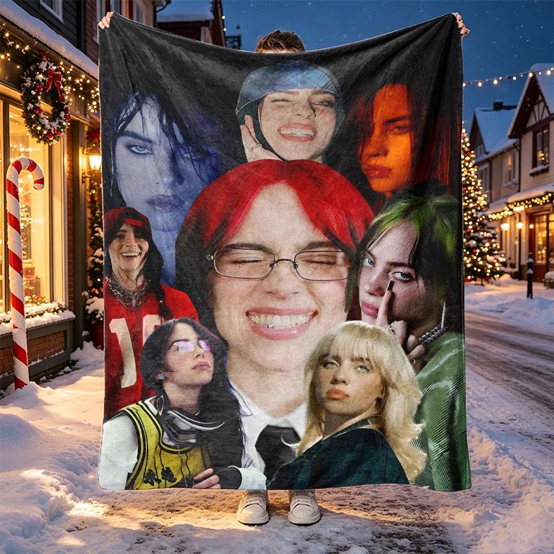 Billie Eilish Pattern Blanket for Home Decoration, Bed, Sofa, Car Travel, Camping, Suitable for All Seasons, Birthday Christmas Gift