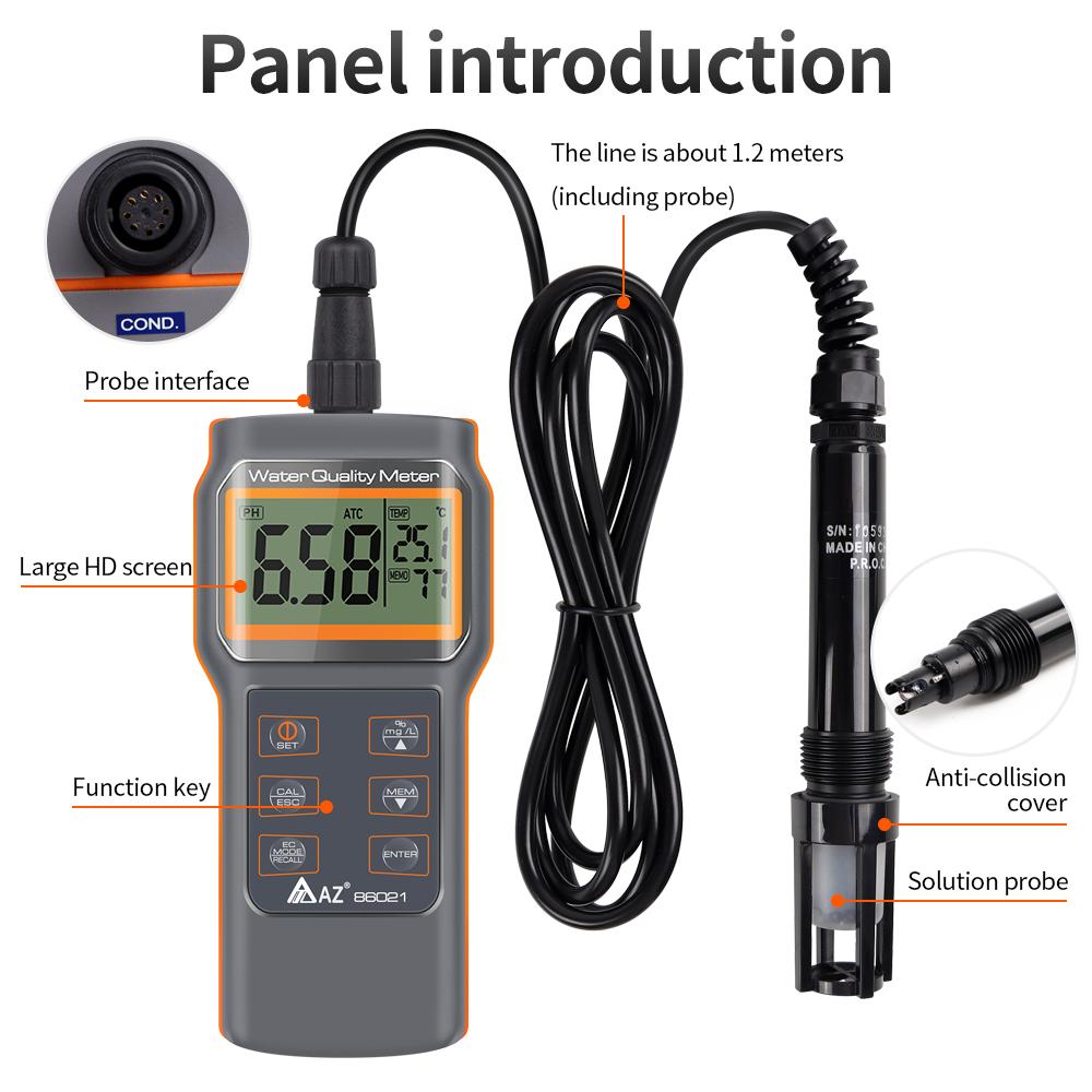 Dissolved Oxygen/PH/SALT/TDS/D.O./TEMP Detector Aquaculture Pool Aquarium Water Quality Tester Multifunctional PH Meter AZ86021